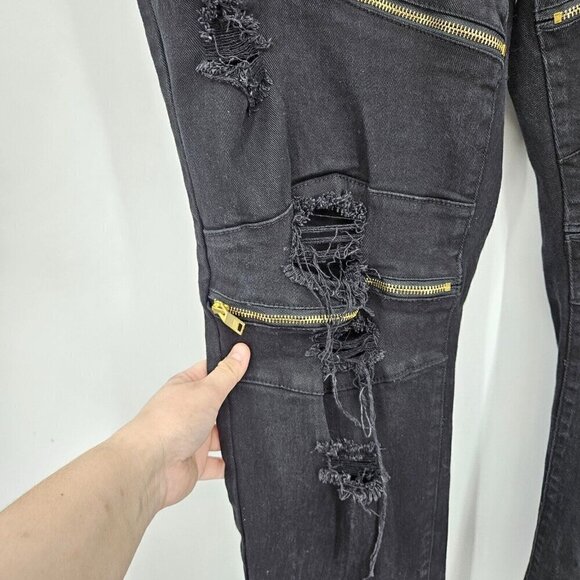 Copper Rivet Distressed Zipper Jeans Black Men’s Size 44x31 Punk Goth Moto Edgy - Picture 4 of 12